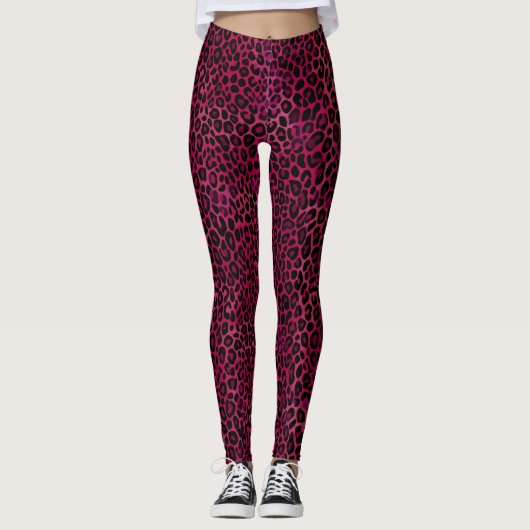 Chique rode zwarte luipaardprint leggings (Voorkant)