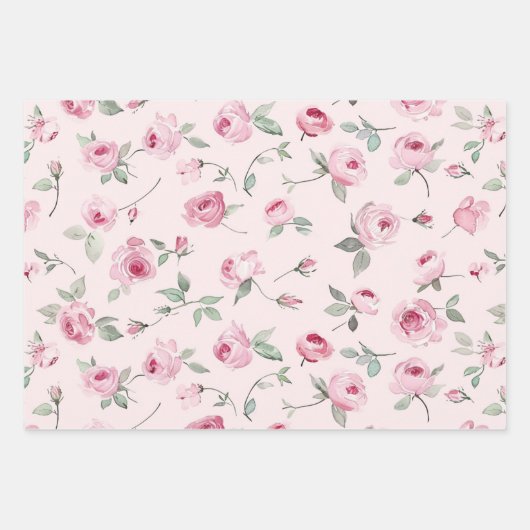 Chique Romantische Roze Rozen Bloemstuk Inpakpapier Vel (Voorkant 2)