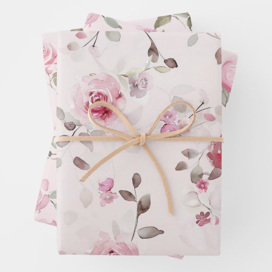 Chique Romantische Roze Rozen Bloemstuk Inpakpapier Vel (In situ)