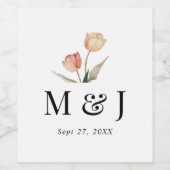 Chique Romantische Tulpen Waterverf Monogram Bruil Wijn Etiket (Enkel label)