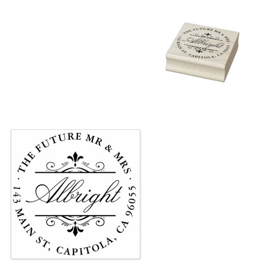 Chique Ronde Elegant Script Art Deco Retouradres Rubberstempel (Gestempeld)