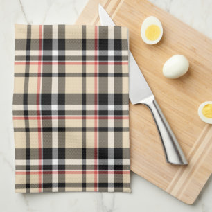 Chique rood beige zwart wit ruit strepenpatroon theedoek