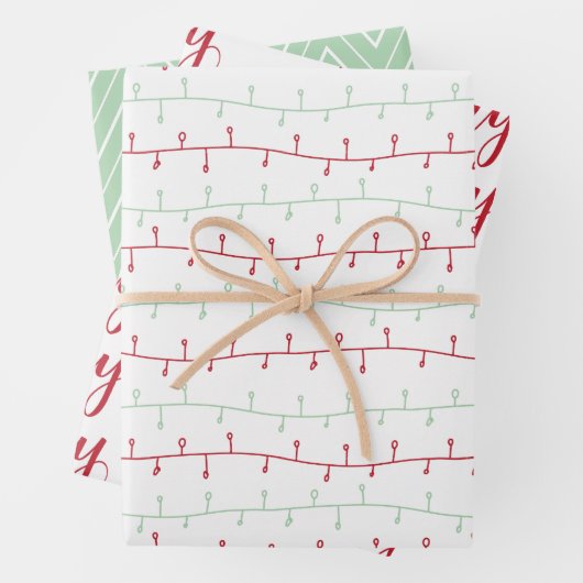 Chique rood en goud Merry Christmas Chevron Lights Inpakpapier Vel (In situ)