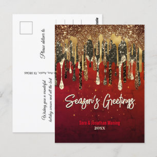Chique rood goud glitter druppels Kerstmis nieuwja Briefkaart