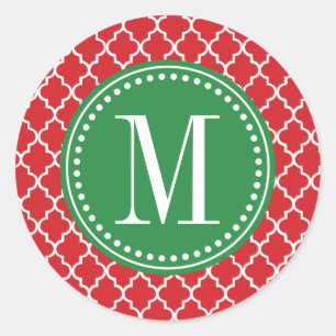 Chique rood Marokkaans rooster gepersonaliseerd Ronde Sticker