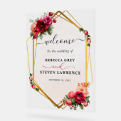 Chique rood roze bloemen en faux goud bruiloft wel acryl bord (Hoek)