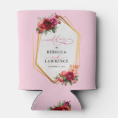 Chique rood roze bloemig en faux gouden bruiloft blikjeskoeler (Achterkant)