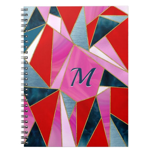 Chique rood roze grijs abstract geometrisch schets notitieboek (Voorkant)