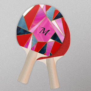 Chique rood roze grijs abstract geometrisch tafeltennisbatje