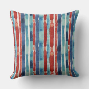 Chique Rood Turquoise Blauwe Streep Waterverf Patr Buitenkussen