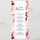 Chique rood-wijn & roze bloemige trouwmenu menu (Voorkant)