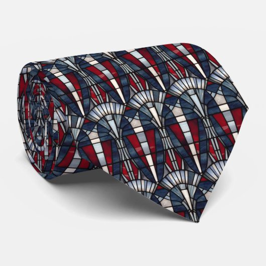 Chique rood wit blauw art deco mozaïek stropdas (Opgerold)