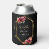 Chique rood zwart bloemenbruiloft blikjeskoeler (Blikje Voorkant)