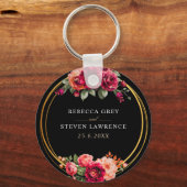 Chique rood zwart bloemenbruiloft sleutelhanger (Voorkant)