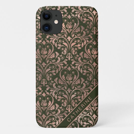 Chique Roos Gold Damask Gepersonaliseerde naam Case-Mate iPhone Case (Achterkant)