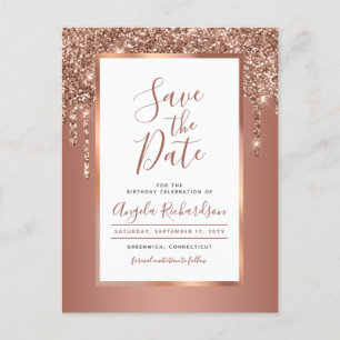 Chique Roos Gold Sparkle Glitter Drips Save the Da Briefkaart