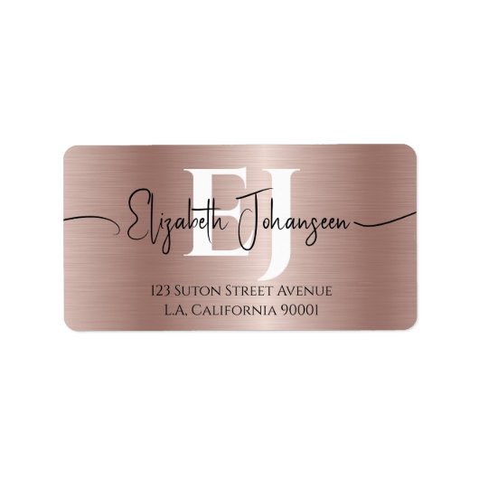 Chique Roos Goud Geborsteld Metalen Script Naam Mo Etiket (Voorkant)