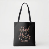 Chique Roos Goud Modern Maid of Honor Monogram Draagtas (Voorkant)