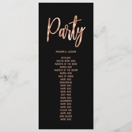 Chique Roos Goud Modern Typografie Huwelijksprogra Programma (Achterkant)