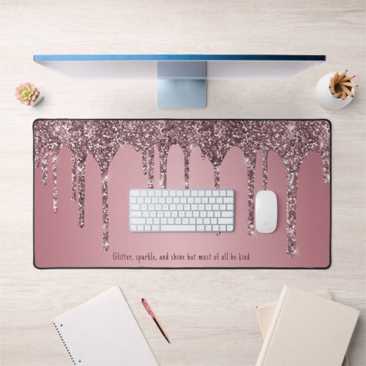 Chique Roos Goud Roze Glitter Drips Custom Bureaumat (Kantoor 1)
