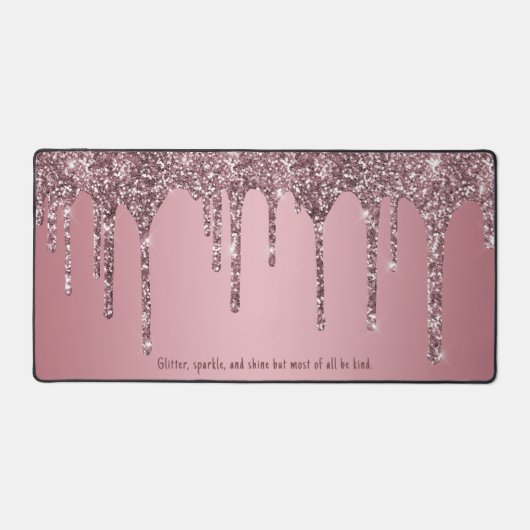 Chique Roos Goud Roze Glitter Drips Custom Bureaumat (Voorkant)