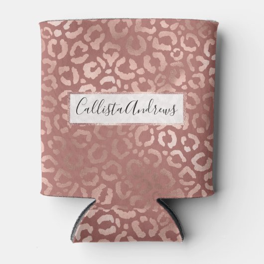 Chique Roos Goud Roze Leopard Cheetah Dierenprint Blikjeskoeler (Voorkant)