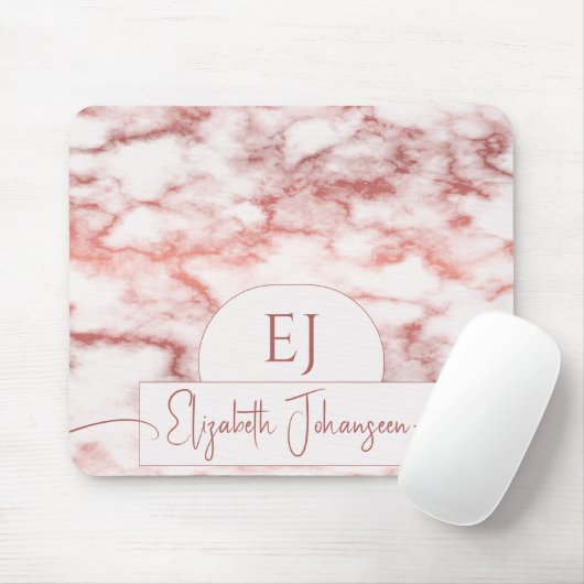 Chique Roos Goud Wit Marmer Script Naam Monogram Muismat (Met muis)