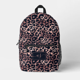 Chique Roos Goud Zwart Leopard Print Monogrammed Bedrukte Rugzak
