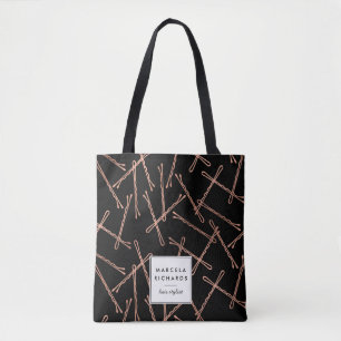 Chique Roos Gouden Bobby Pins Zwart Gepersonalisee Tote Bag