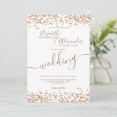 Chique roos gouden glitter confetti witte bruiloft kaart (Staand voorkant)