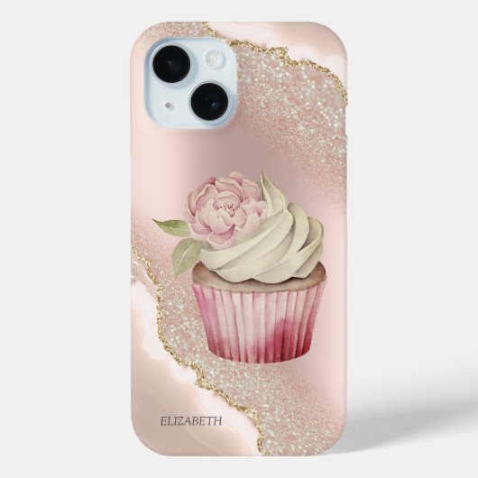 Chique Roos Gouden Glitter Marmeren Cupcake Case-Mate iPhone Case (Achterkant)