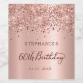 Chique Roos Goudfolie Glitter 60e Verjaardag Monog Wijn Etiket (Enkel label)