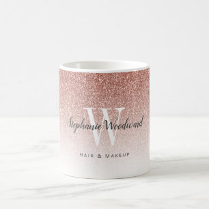 Chique Rose Goud Ombre Glitter Monogram Haar Salon Koffiemok