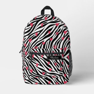Chique Rouge Rode Harten Zwart-wit Zebra Print Bedrukte Rugzak