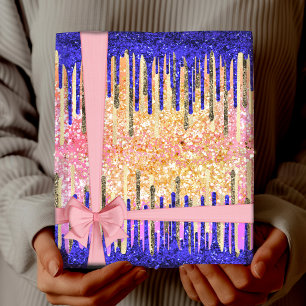Chique royal blauw goud glitter druppels cadeaupapier
