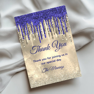 Chique Royal Blauw Gouden Druppelende Glitters Bed Kaart