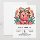 Chique roze aangepaste dinosaurus meisje verjaarda kaart (Voorkant / Achterkant)