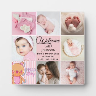 Chique roze aangepaste naam en babemeisje fotocoll fotoplaat