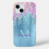 Chique roze aqua eenhoorn druppelen glitter monogr Case-Mate iPhone case (Achterkant)