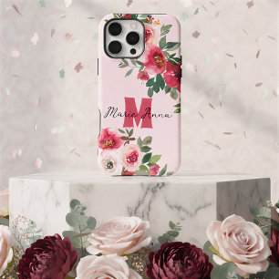 Chique Roze Aquarel Bourgondië Bloemstuk Aangepast iPhone 16 Pro Max Hoesje