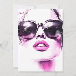 Chique Roze Aquarel Mode Vrouw Zonnebril Feestdagenkaart