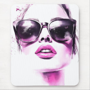 Chique Roze Aquarel Mode Vrouw Zonnebril Muismat