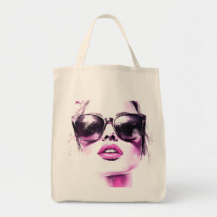Chique Roze Aquarel Mode Vrouw Zonnebril Tote Bag