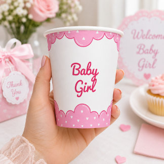 Chique roze aquarel Wolken Eerste Verjaardagsfeest Papieren Bekers