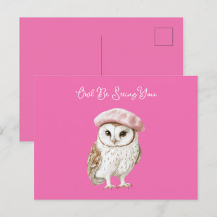 Chique Roze Baret Bruine Witte Uil Tot Geringe Zie Briefkaart