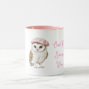 Chique Roze Baret Bruine Witte Uil Tot Geringe Zie Mok