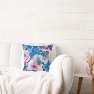 Chique roze blauwe bloemen kussen