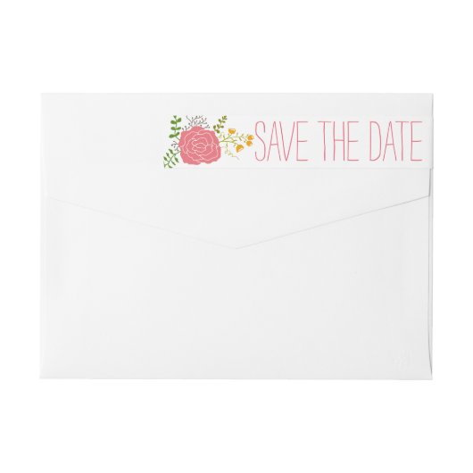 Chique Roze Bloem Groene Bladeren Save The Date (Achterkant)
