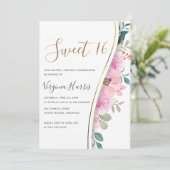 Chique roze bloemblaadje zoet zestien 16 verjaarda kaart (Staand voorkant)