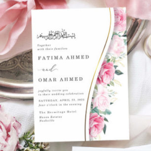 Chique roze bloemen bladeren islamitische moslim b kaart